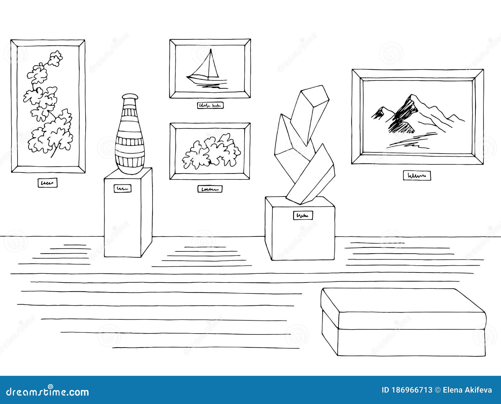 Museum Graphic Black White Interior Sketch Illustration Vector Stock