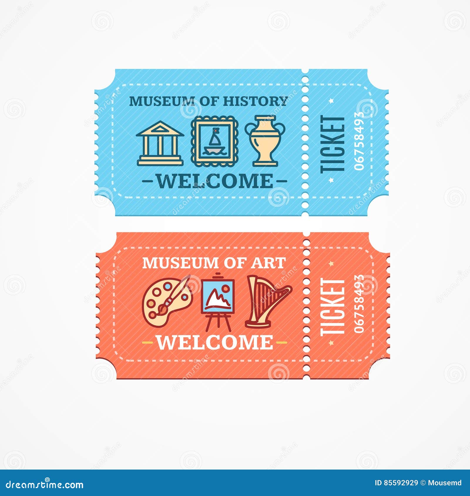 Museum Tickets Set. Vector stock vector. Illustration of element 85592929