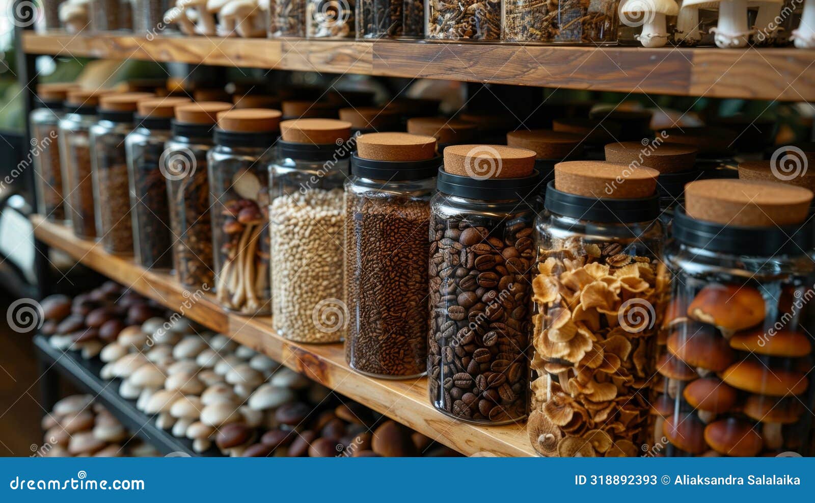 mushroom coffee display, a variety of mushroom-infused coffee blends waiting to add a unique touch to your usual morning