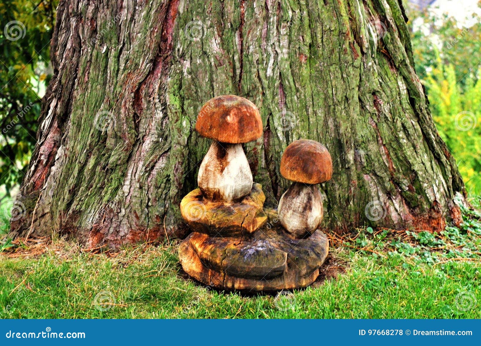 Mushroom Decoration Outside Wooden Mushrooms Stock Photo Image