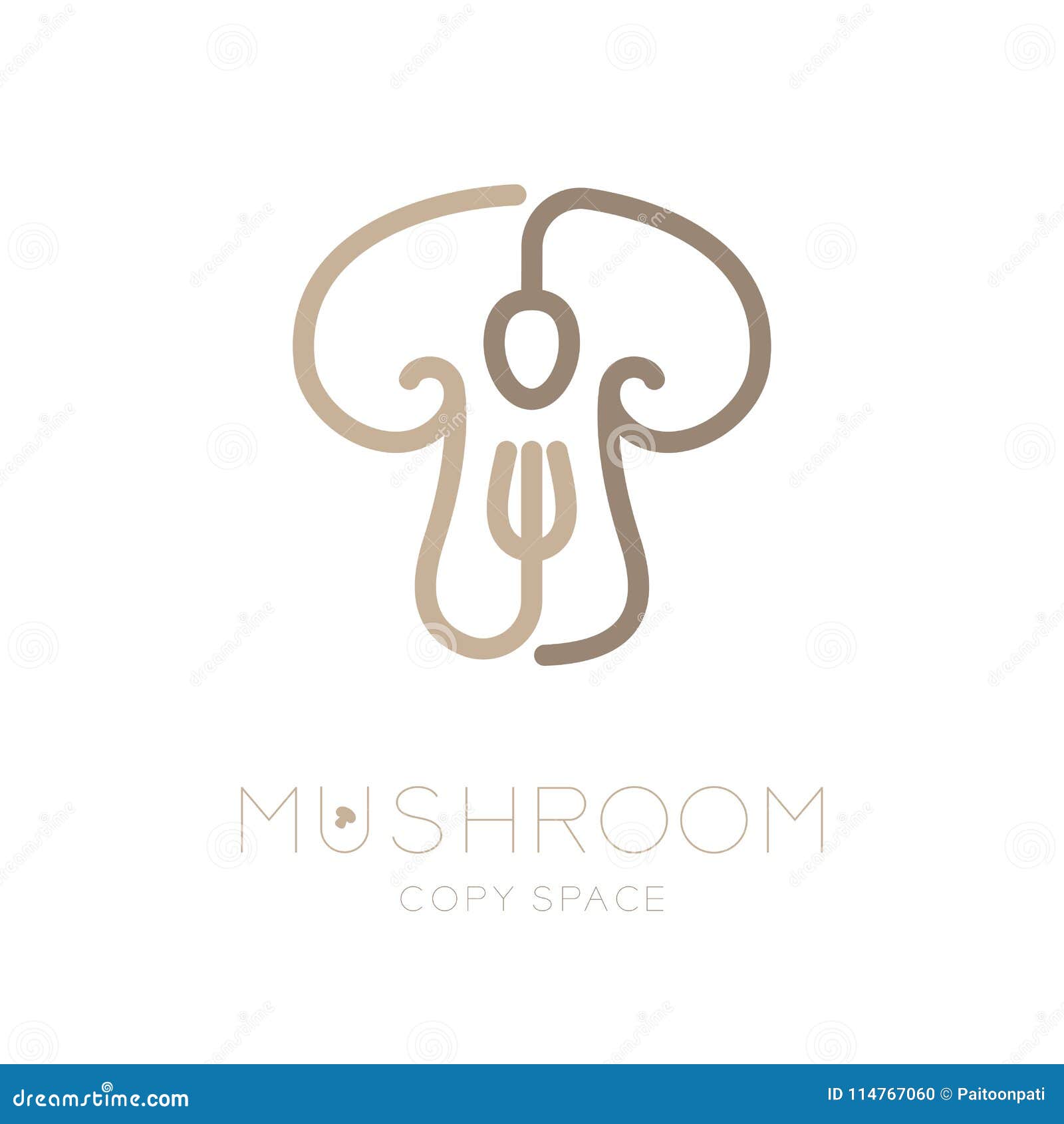 mushroom logo icon with spoon fork concept outline stroke set flat  brown color 