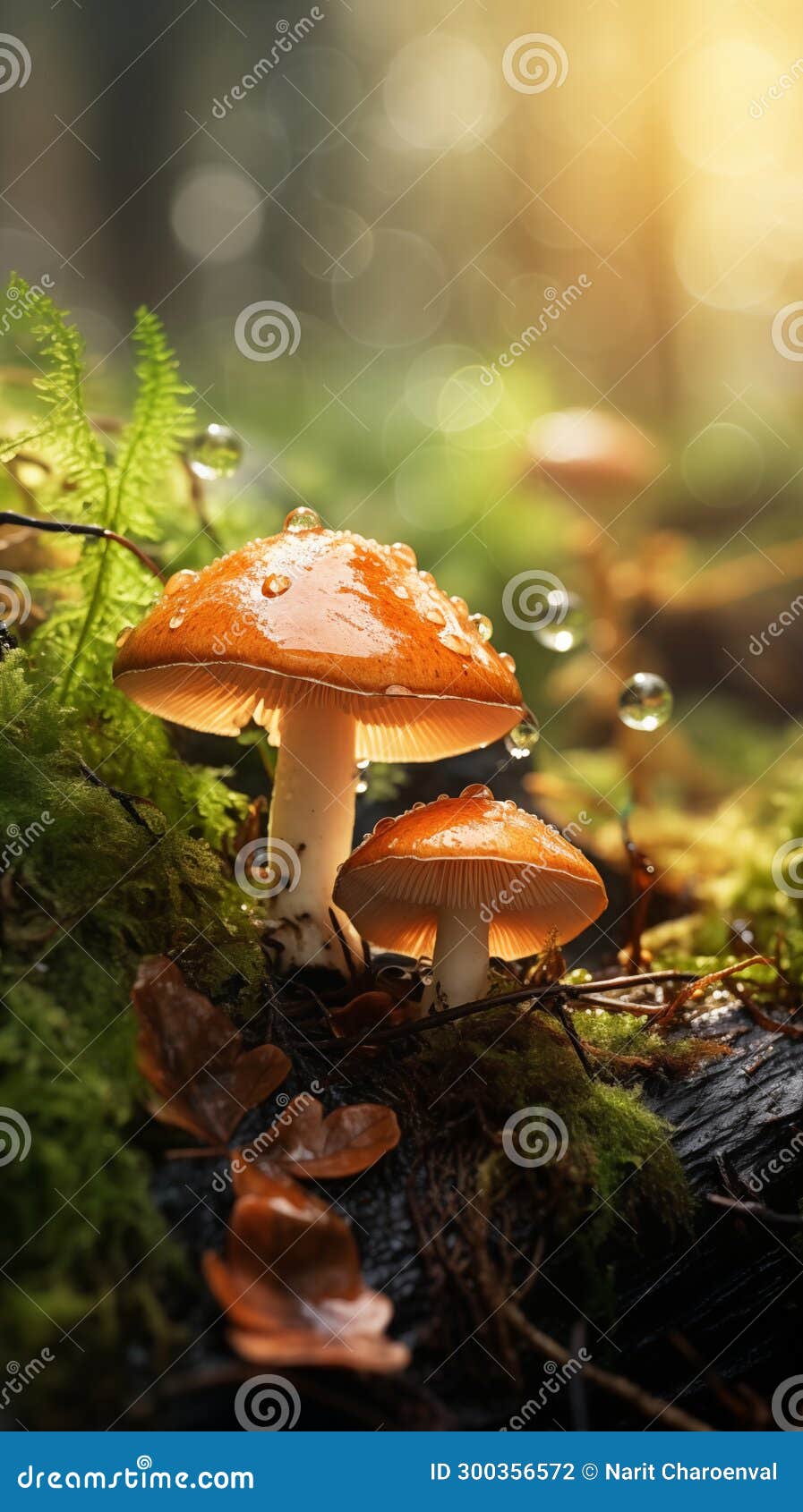 Mushroom Magic Portobellos in Morning Dew Stock Illustration