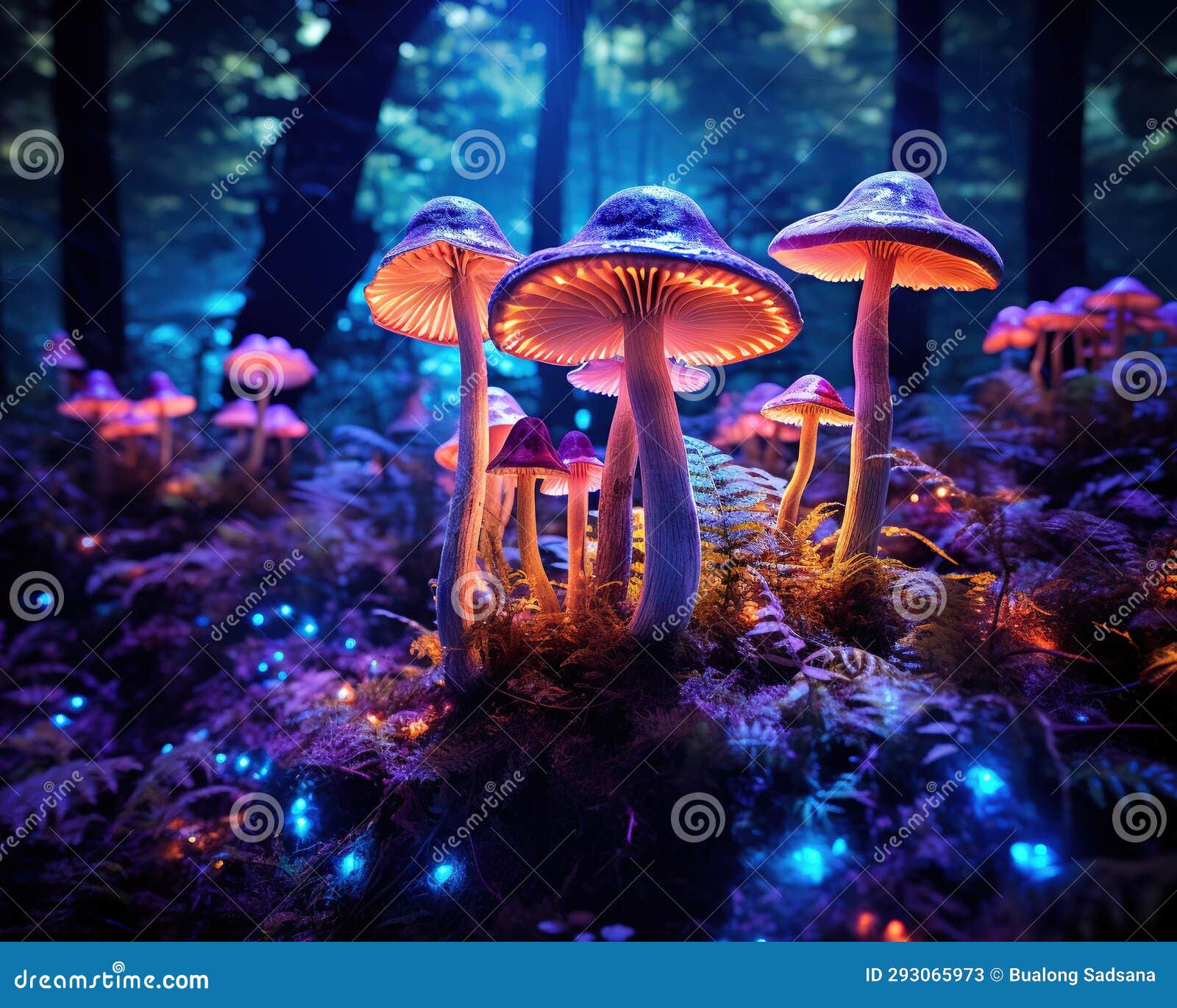 Mushroom Patch on the Forest Floor. Stock Illustration Illustration