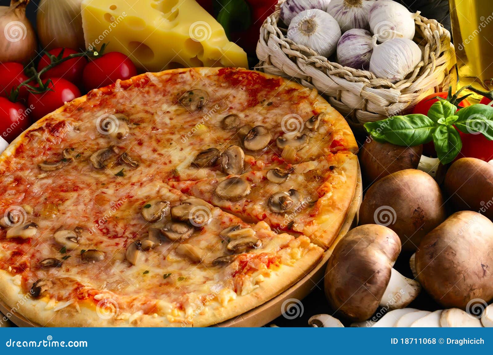 Mushroom Pizza, Pizza With Addition Of Edible Forest Mushrooms Porcini