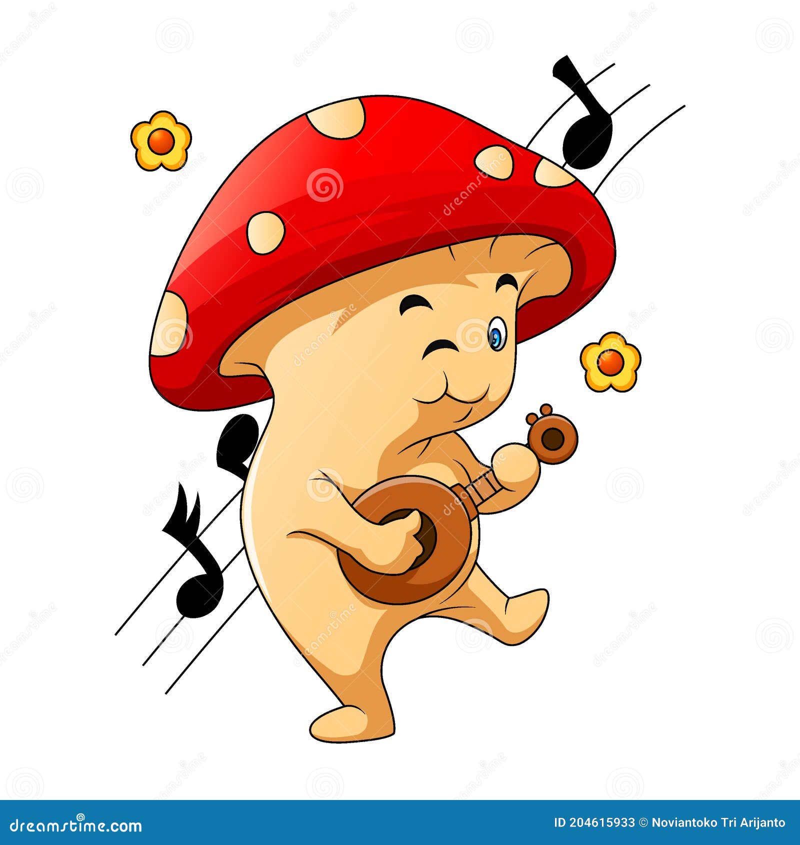 The Mushroom Playing the Guitar for Making the Music for Dance Stock