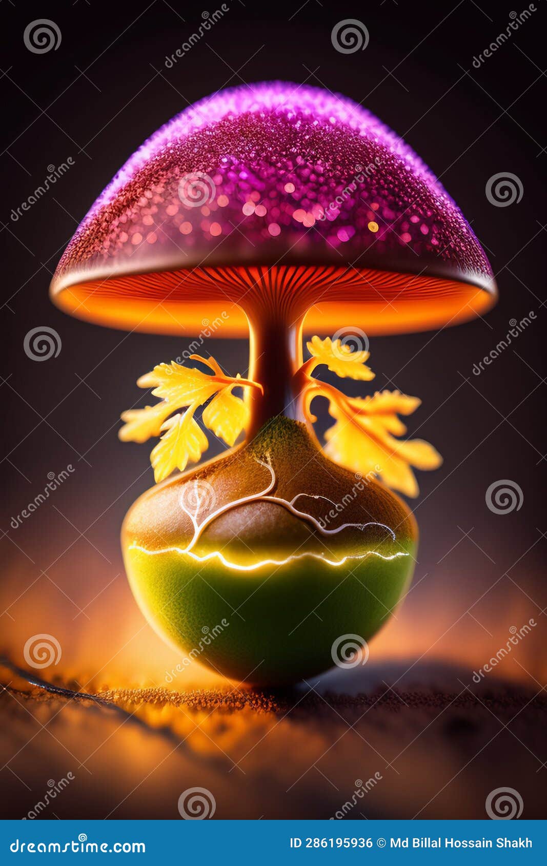 a mushroom with a pink cap and a purple top, ai genareted.