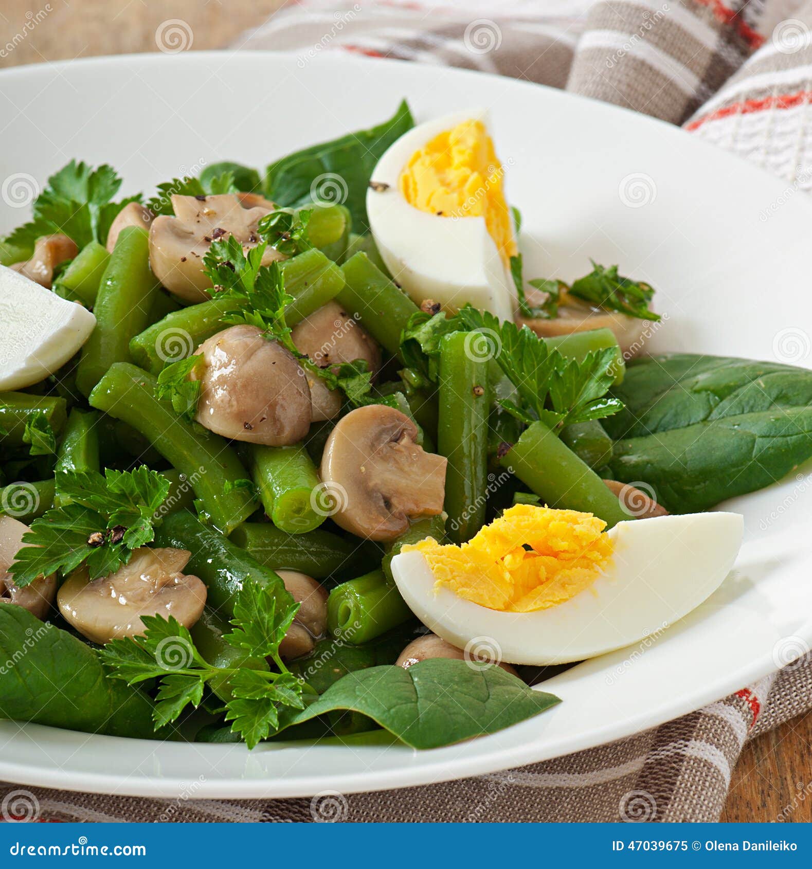 Mushroom Salad with Green Beans and Eggs Stock Image Image of diet