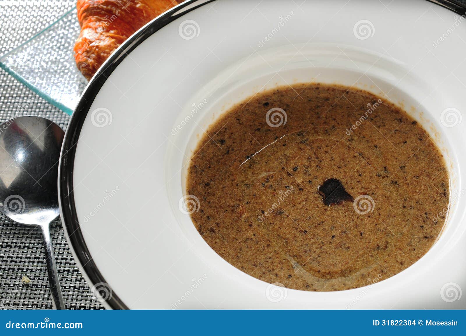 Mushroom soup stock photo. Image of black, croissant 31822304