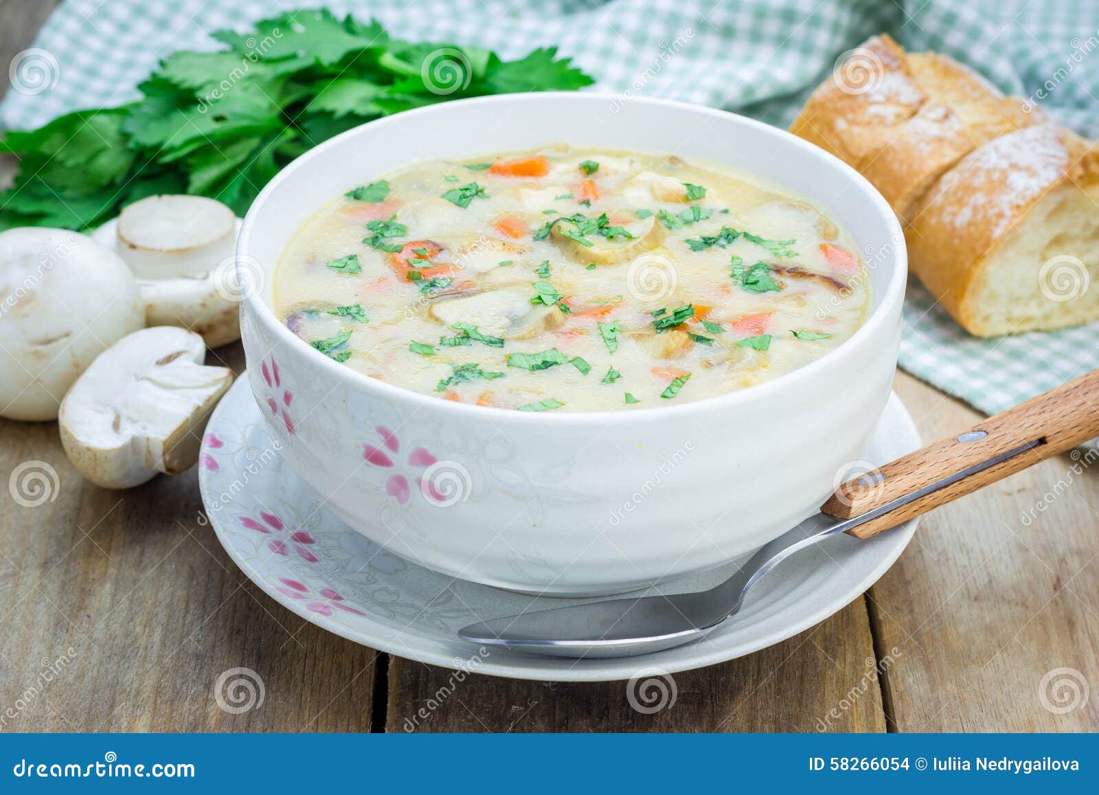 Mushroom soup with chicken stock photo. Image of dinner - 58266054