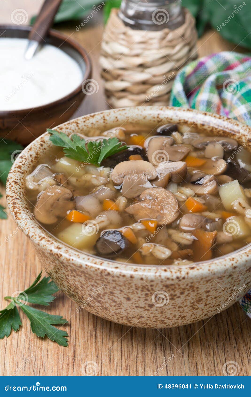 Mushroom Soup with Pearl Barley, Vertical Stock Image - Image of cereal ...