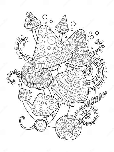 Mushroom Vector Drawing Coloring Book for Adults Stock Vector ...