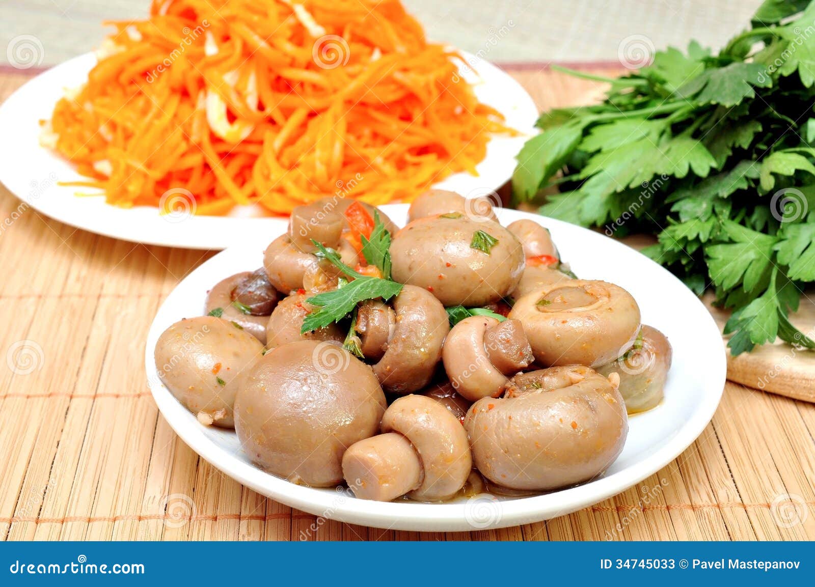 Mushrooms and Carrots in Korean Stock Image Image of korean, herbs