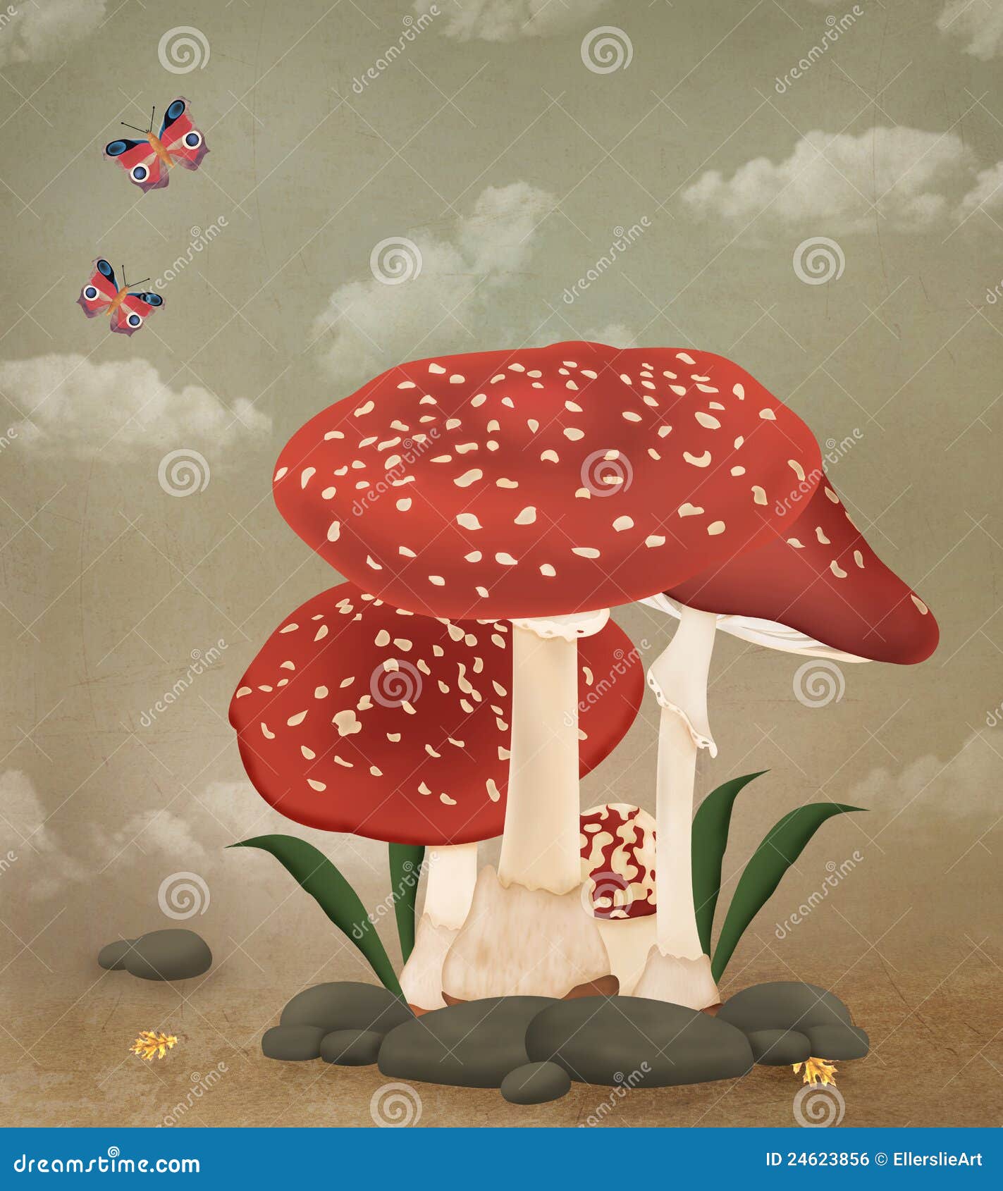 Mushrooms family stock illustration. Illustration of gold 24623856