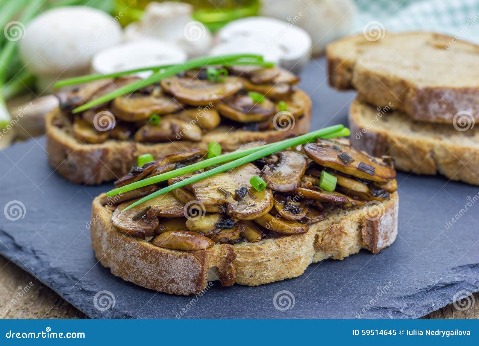 Mushrooms and Green Onion Bruschetta Stock Image Image of appetizer