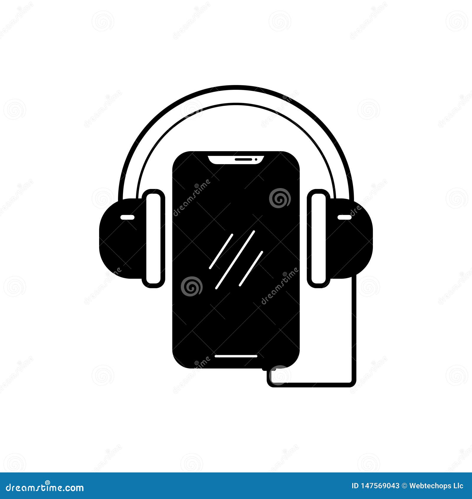 Black Solid Icon for Music App, Tone and Headphone Stock Vector
