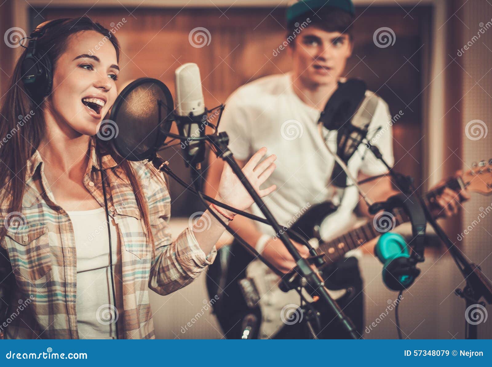 Music band in a studio stock image. Image of instrument 57348079