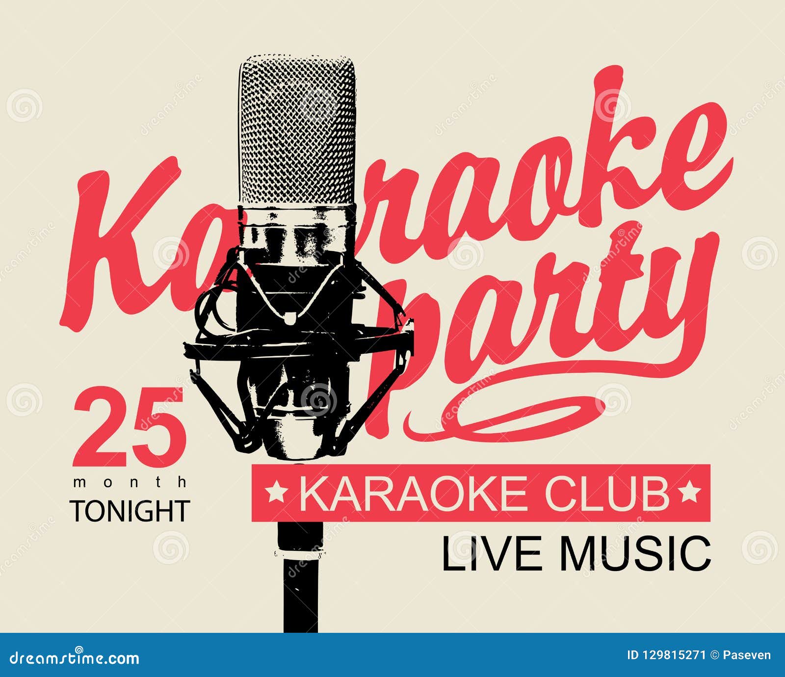 Karaoke Poster Vector. Club Background. Mic Design. Karaoke Disco