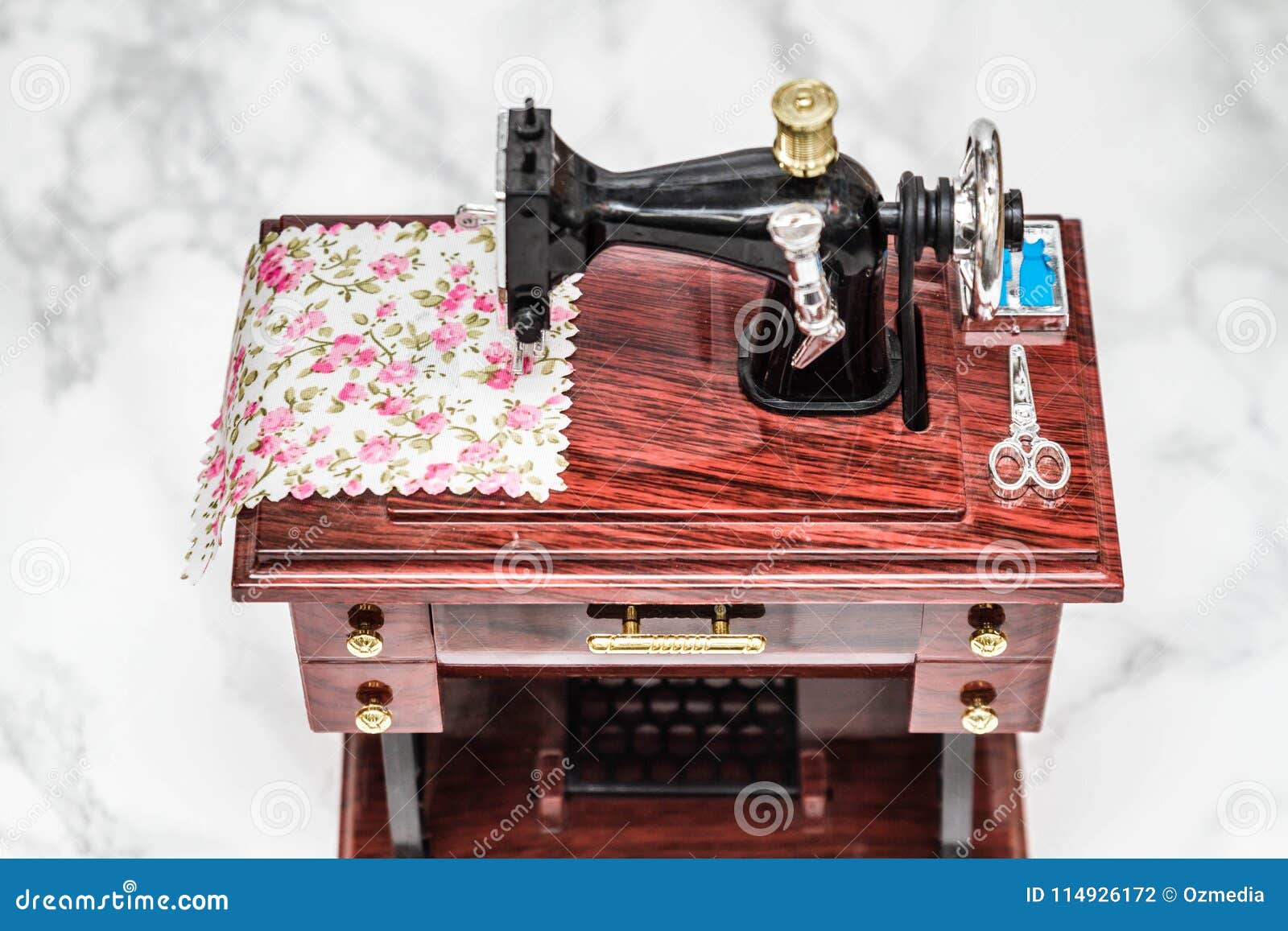 Music Box with a Shape of Vintage Sewing Machine Stock Photo Image of