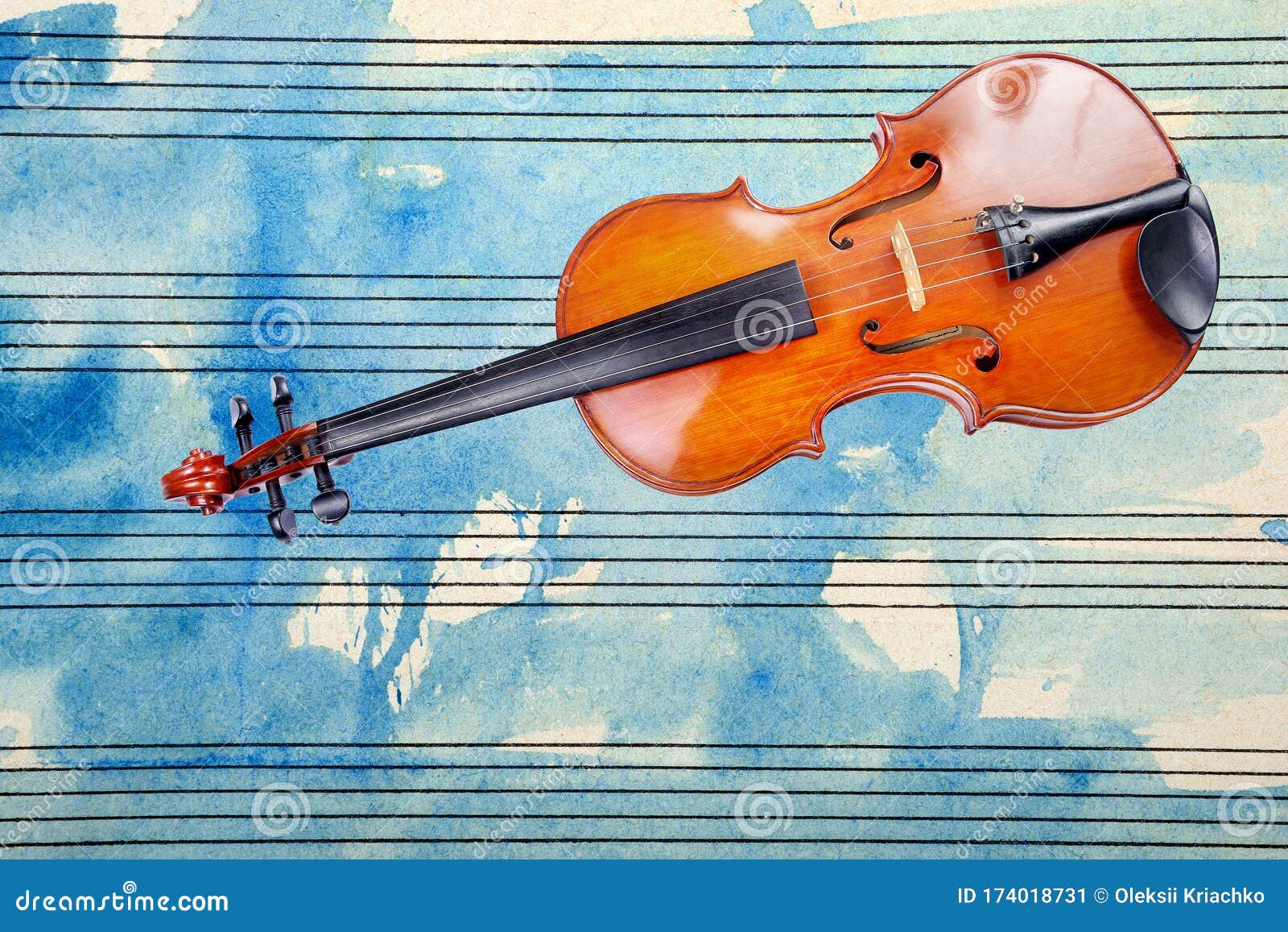 Music Concept. Violin on a Background of Music Sheet. Music Sheet in  Splashes of Blue Watercolor Paint and Violin. Copy Space Stock Image -  Image of orchestra, black: 174018731