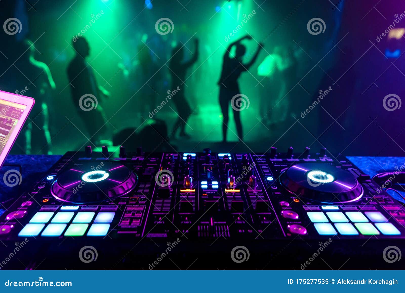 Music Controller DJ in the Booth on the Background of the Dance Floor Stock  Image - Image of buttons, disco: 175277535