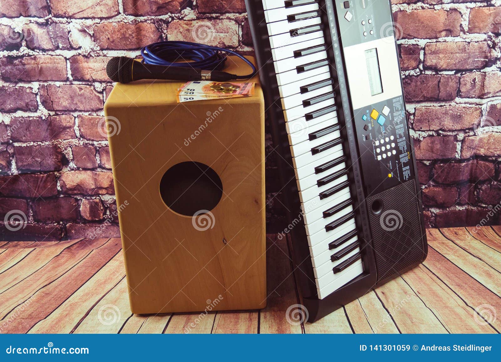 Cajon Microphone Synthesizer Stock Image Image of percussionist