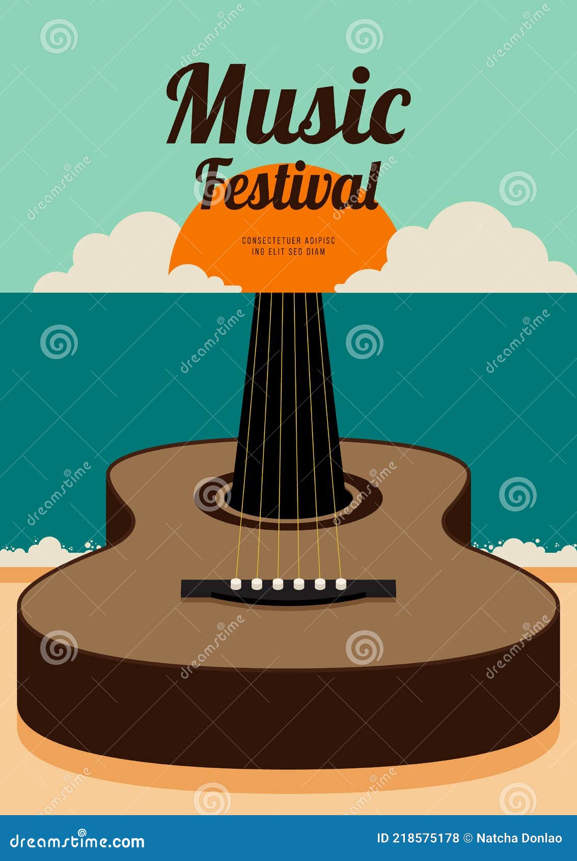 Music Festival Poster Design Template Background Decorative with Guitar  Stock Vector - Illustration of music, design: 218575178