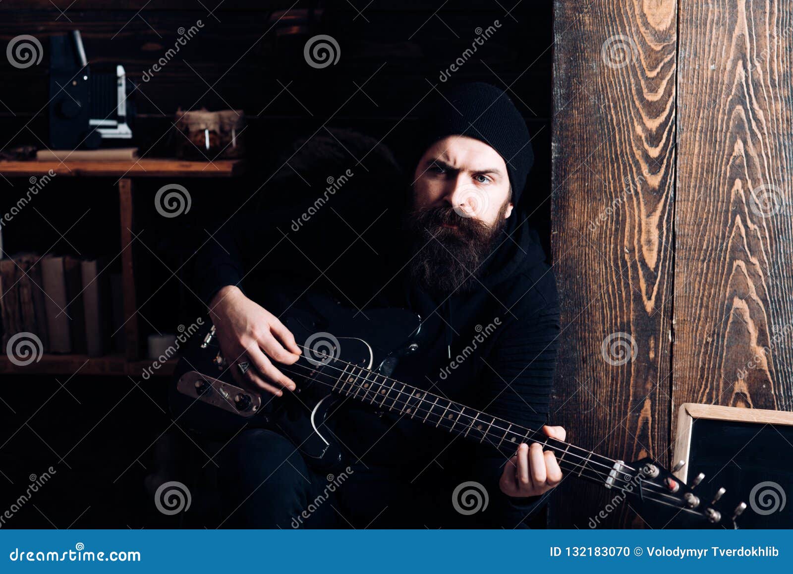 Music is Fun. Hipster Musician. Bearded Man Play the Guitar. Rock Guitarist  Playing Music. Rock Style Man Stock Photo - Image of barbershop, cool:  132183070
