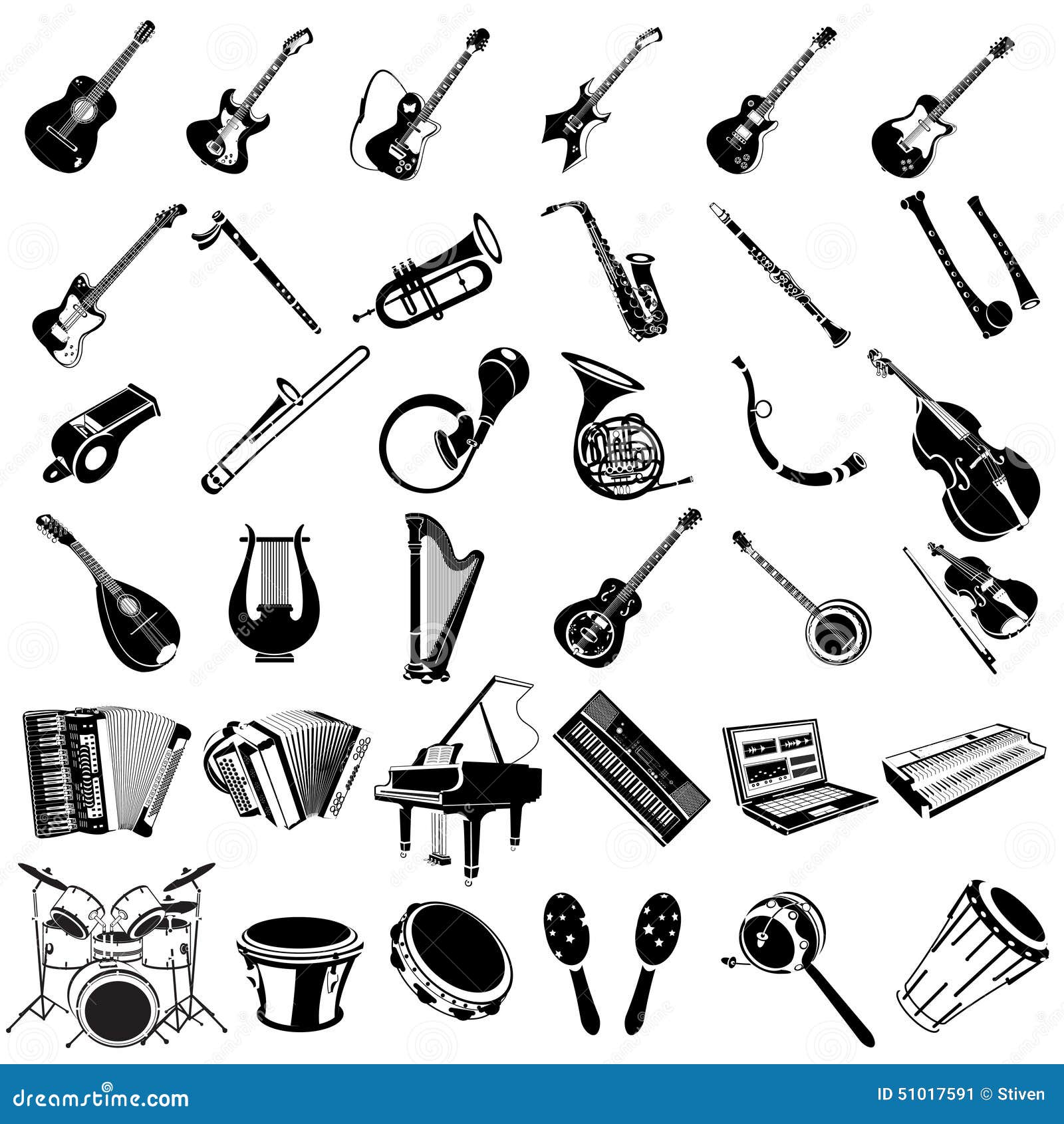 music instrument black icons