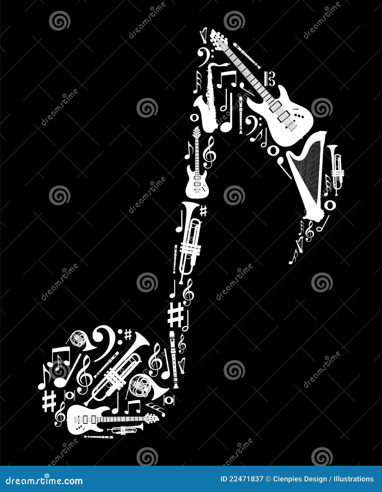 Music Instruments In Note Shape Royalty Free Stock Photography Image