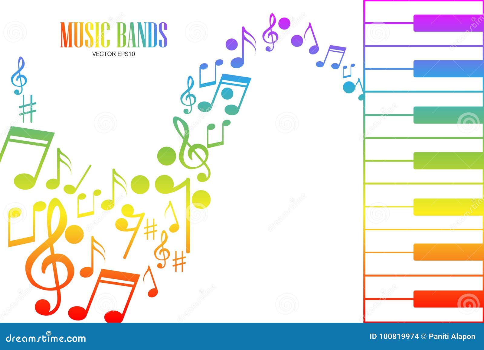 Music Keyboard with Colorful Keys and Notes Stock Vector - Illustration