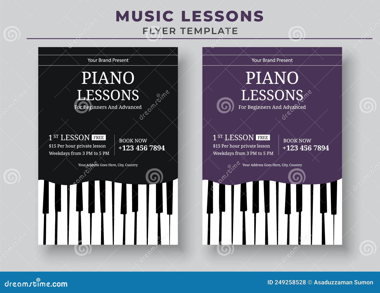 Music Lessons Flyer Template, Piano Lessons Poster, Music Class Poster