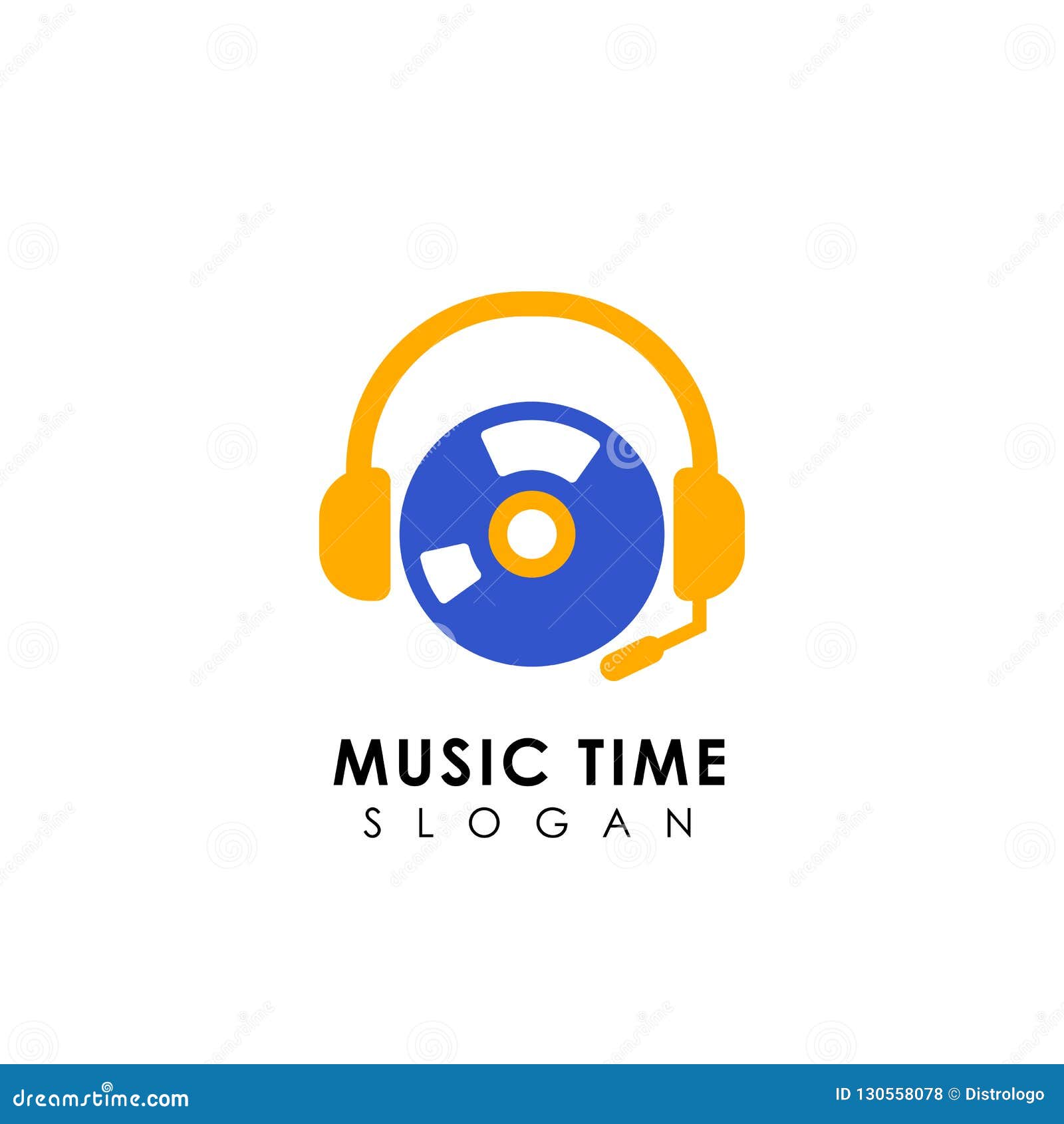 Music Logo Design With Headphone And Vinyl Illustration Dj Logo