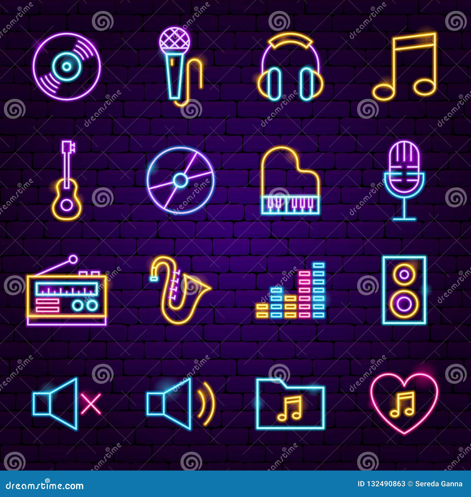 Music Neon Icons stock vector. Illustration of concert ...