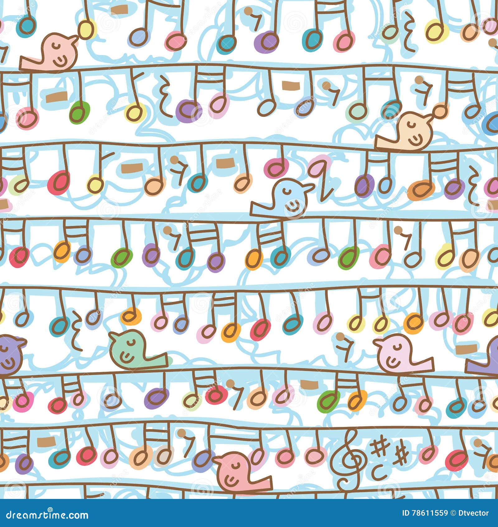 music note hang line bird stand seamless pattern
