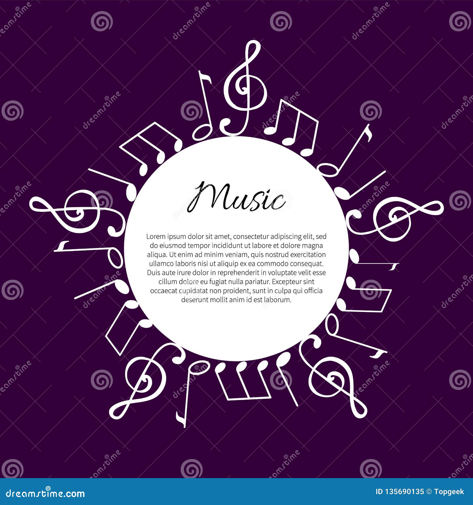 Music Note, Notation Round Wavy Frame and Text Stock Vector