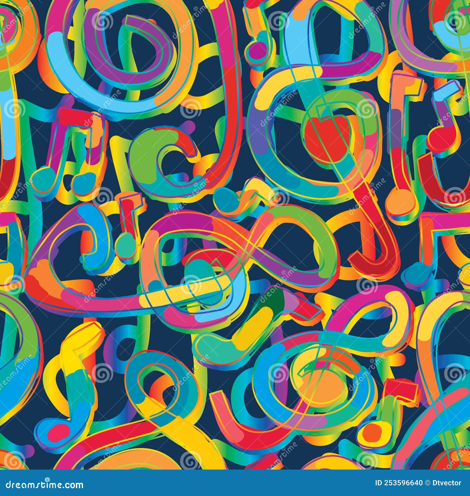 music note style dance rainbow seamless pattern