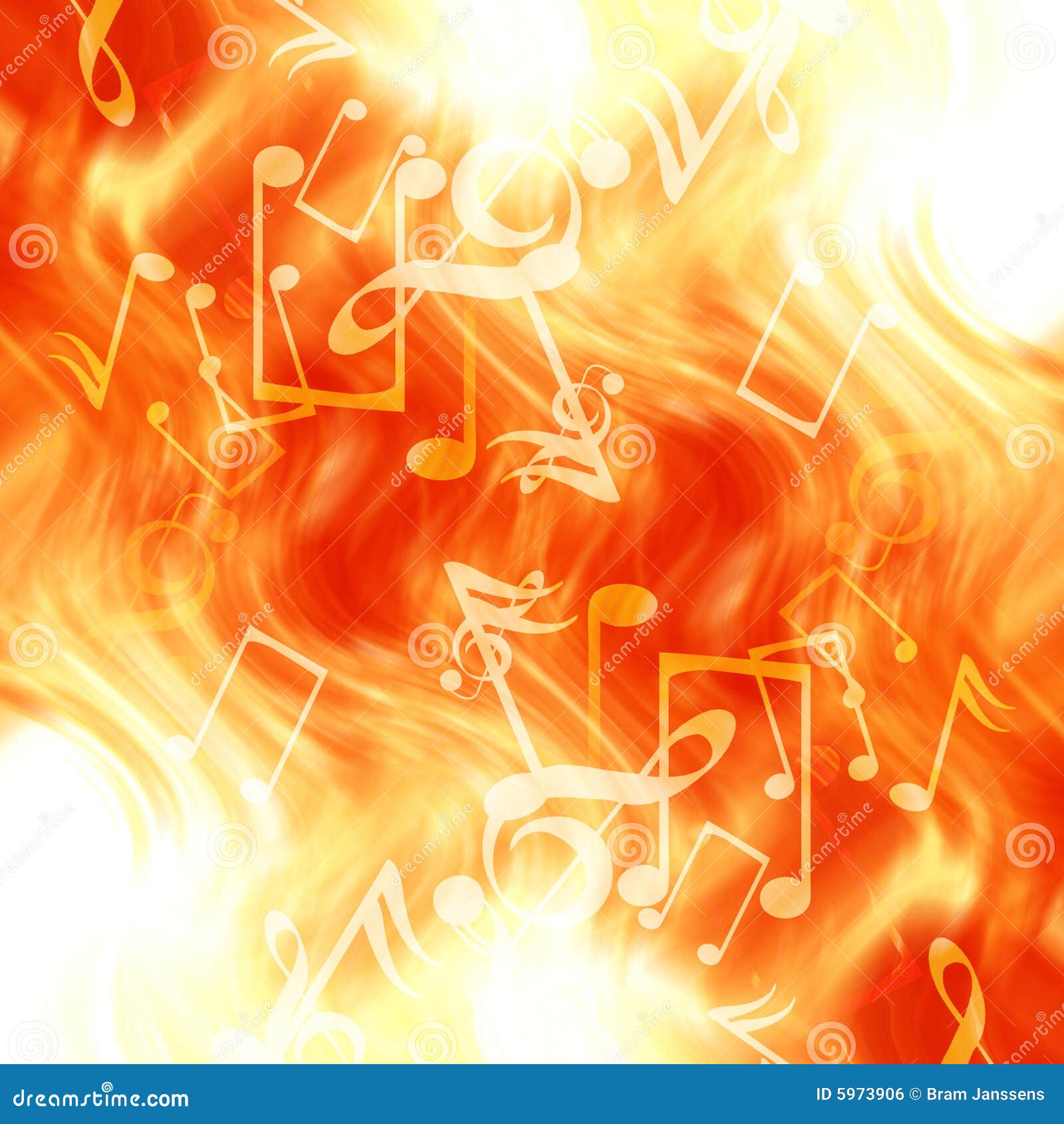 Music notes on a fire like background