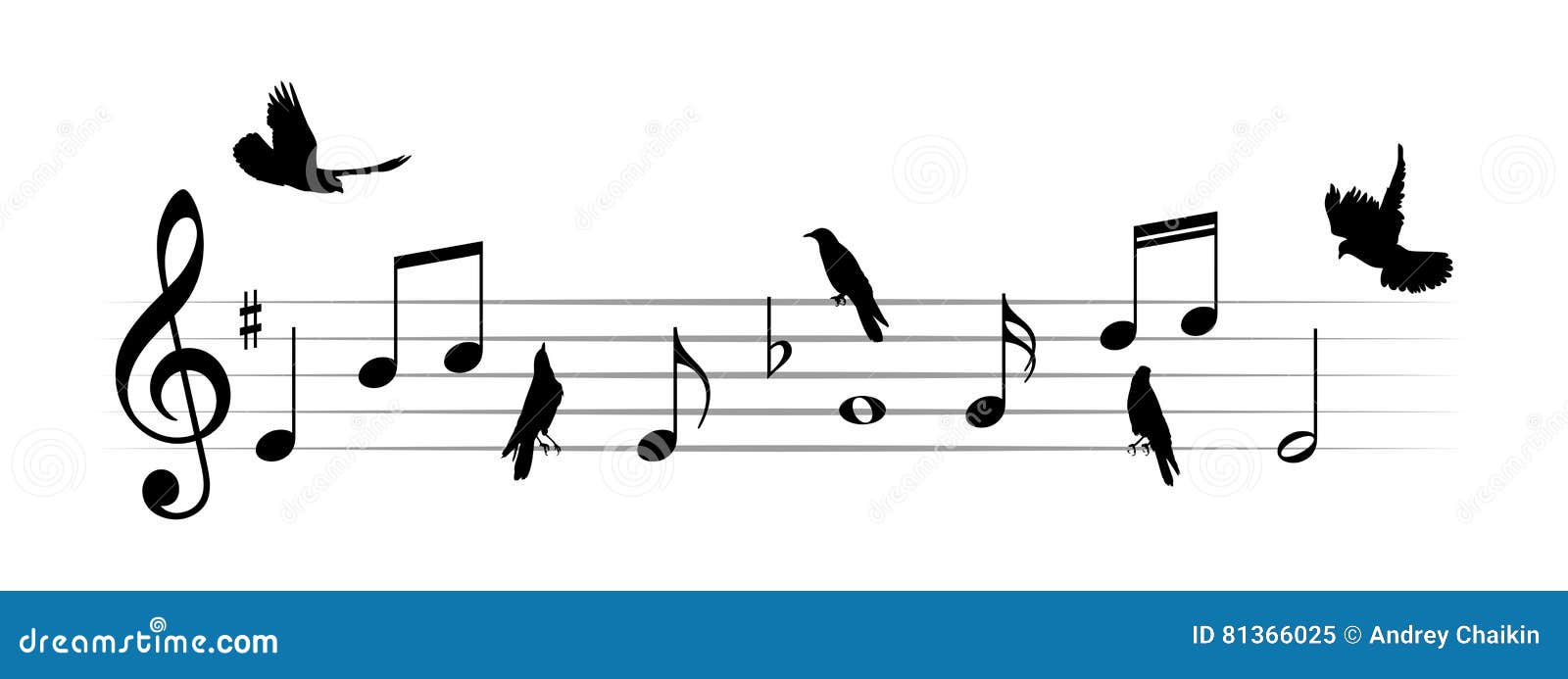 Music notes with birds. stock vector. Illustration of melody 81366025
