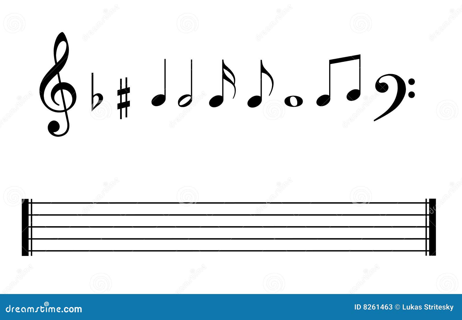 music notes s set, staves and note lines