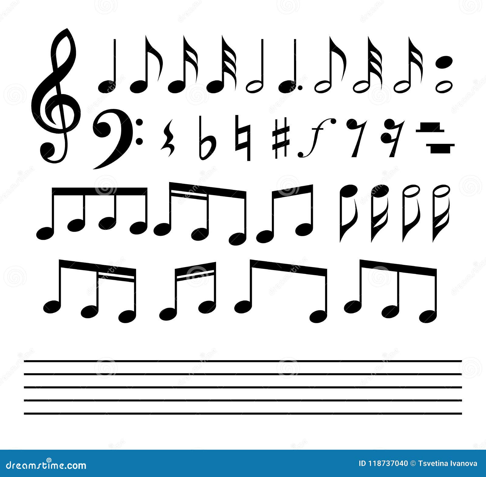 Music Notes and Symbols. Music Notes, Stave and Symbols Collection