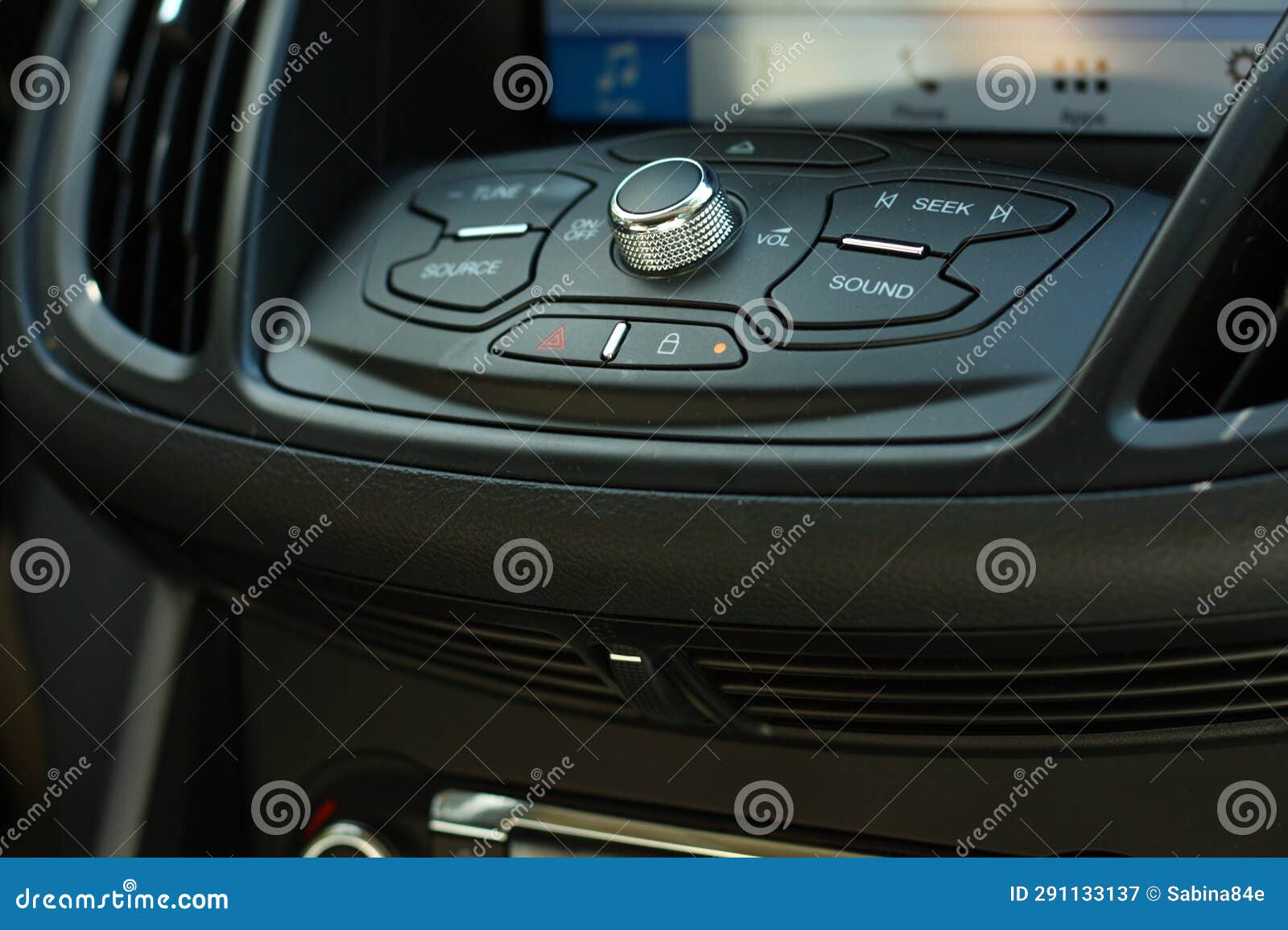 Music player in the car stock image. Image of buttons 291133137
