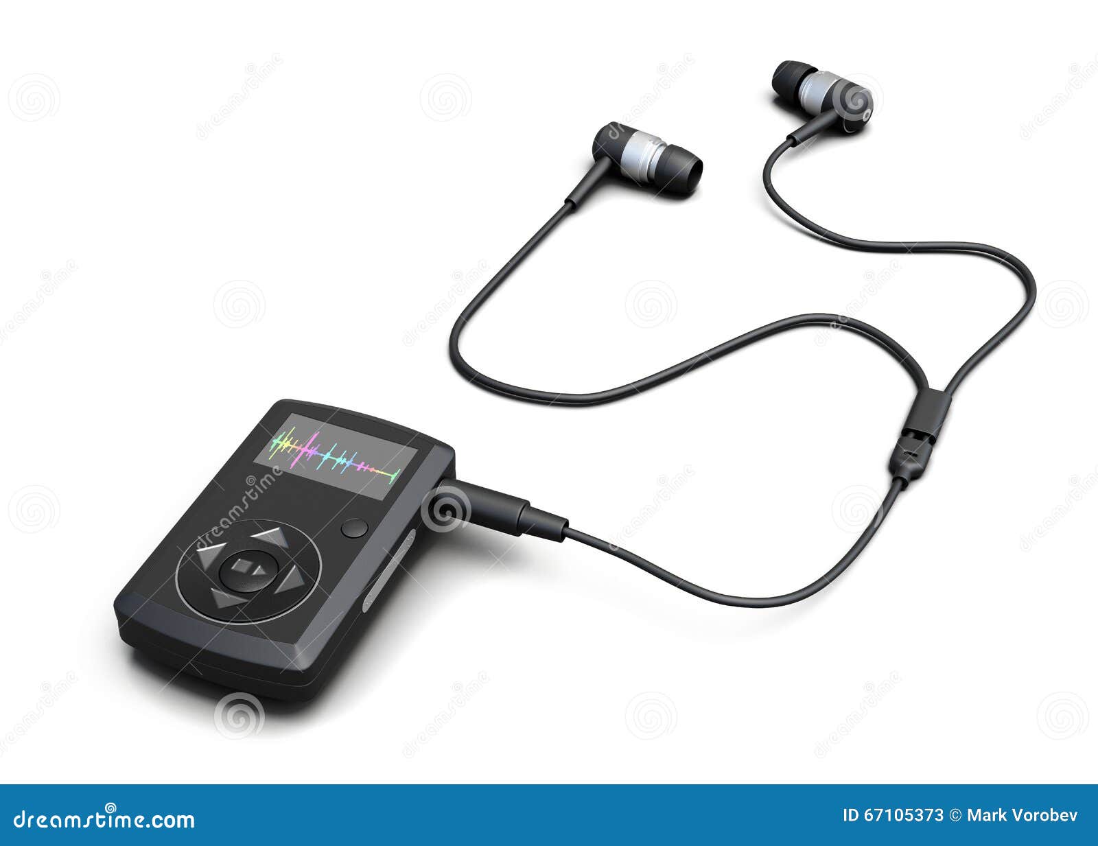 Music Player With Headphones On A White Background. 3d Rendering Stock