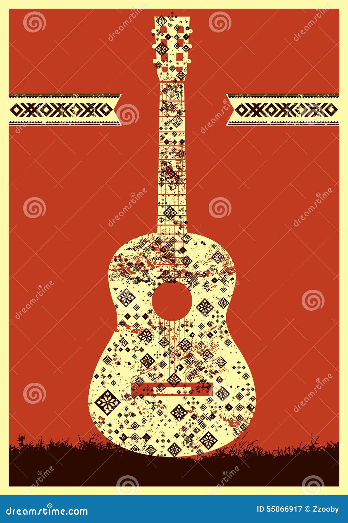 Music Poster. Guitar Concept Made of Folk Ornament. Vector Illustration ...