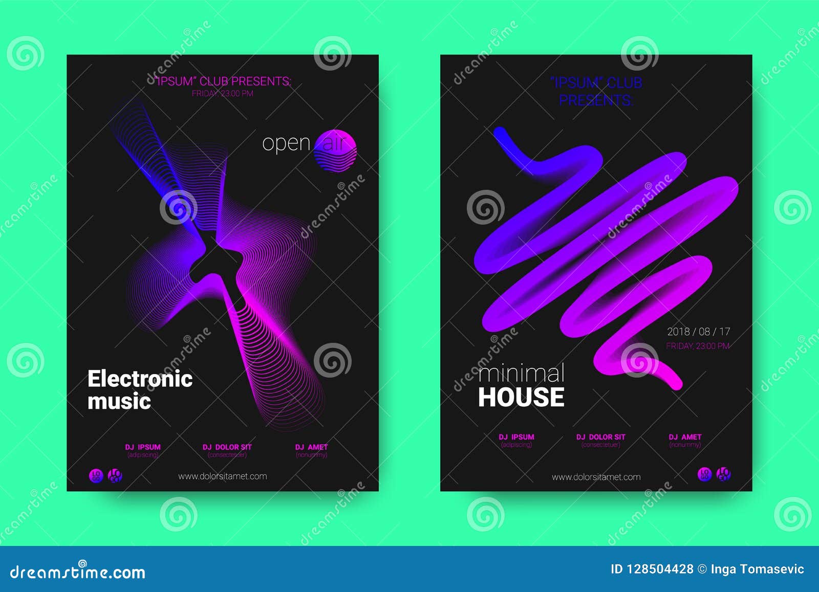 Music Posters with Equalizer and Wave Distorted Circles. Stock Vector