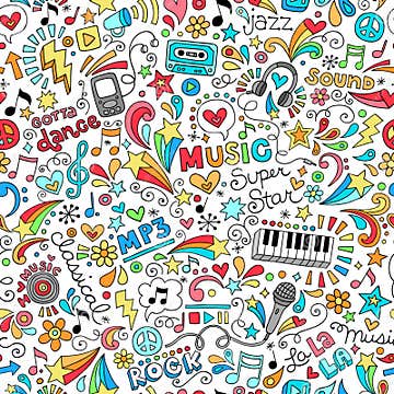 Music Seamless Pattern Notebook Doodles Vector Ill Stock Vector ...