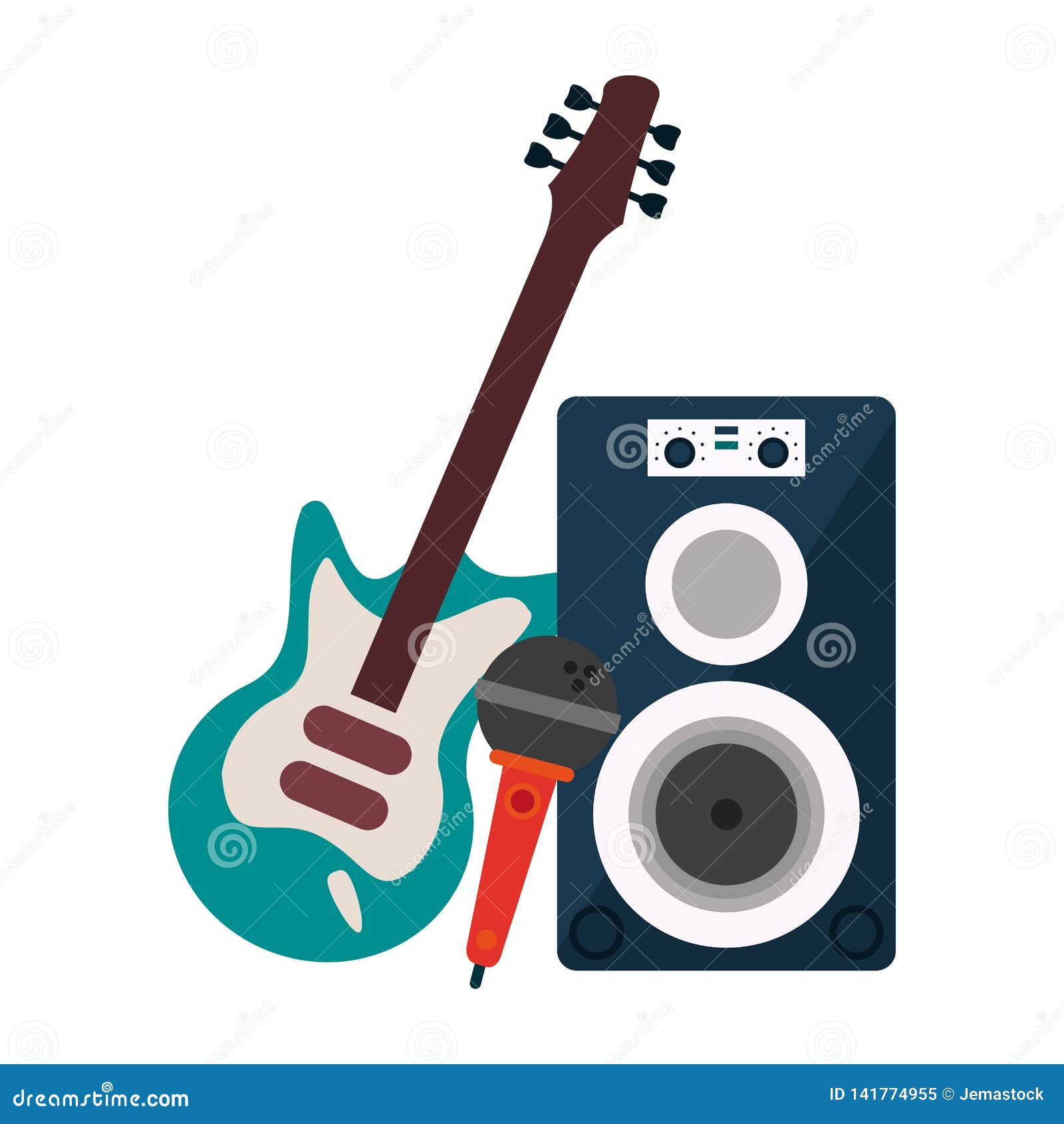 Music Speaker Microphone and Electric Guitar Stock Vector