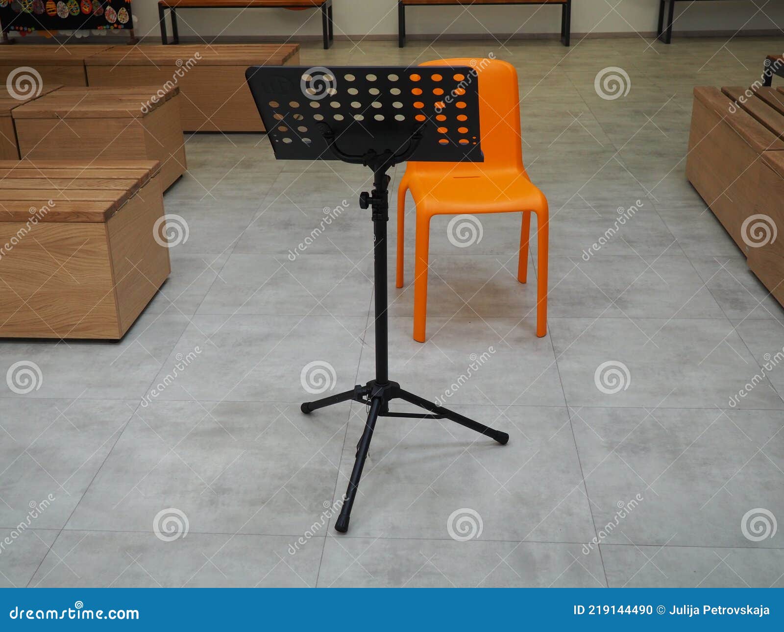 Music Stand and Chairs in a Theater, Auditorium or Opera Stock Photo