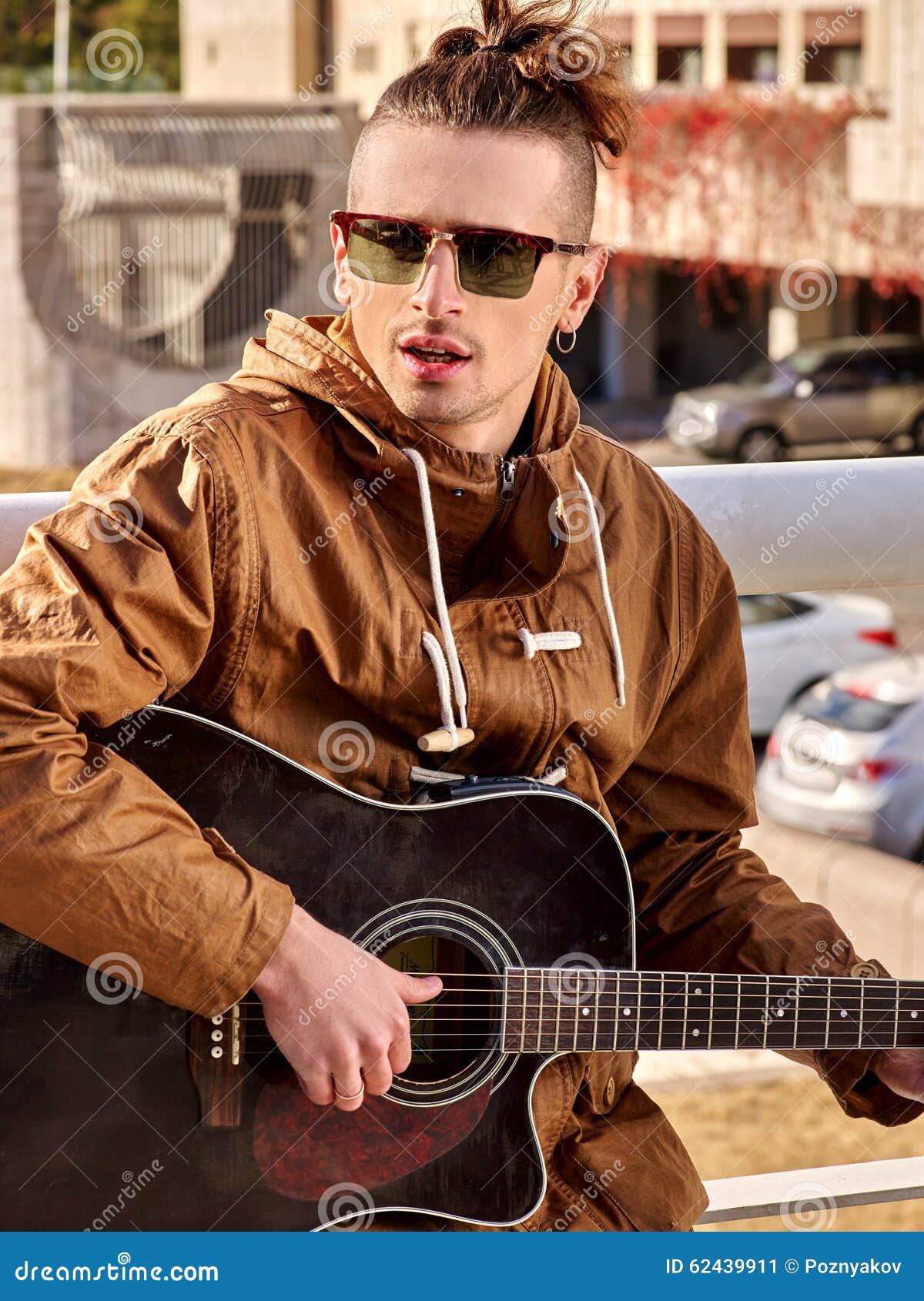 Music Street Performers Guitarist Playing Guitar Stock Image - Image of