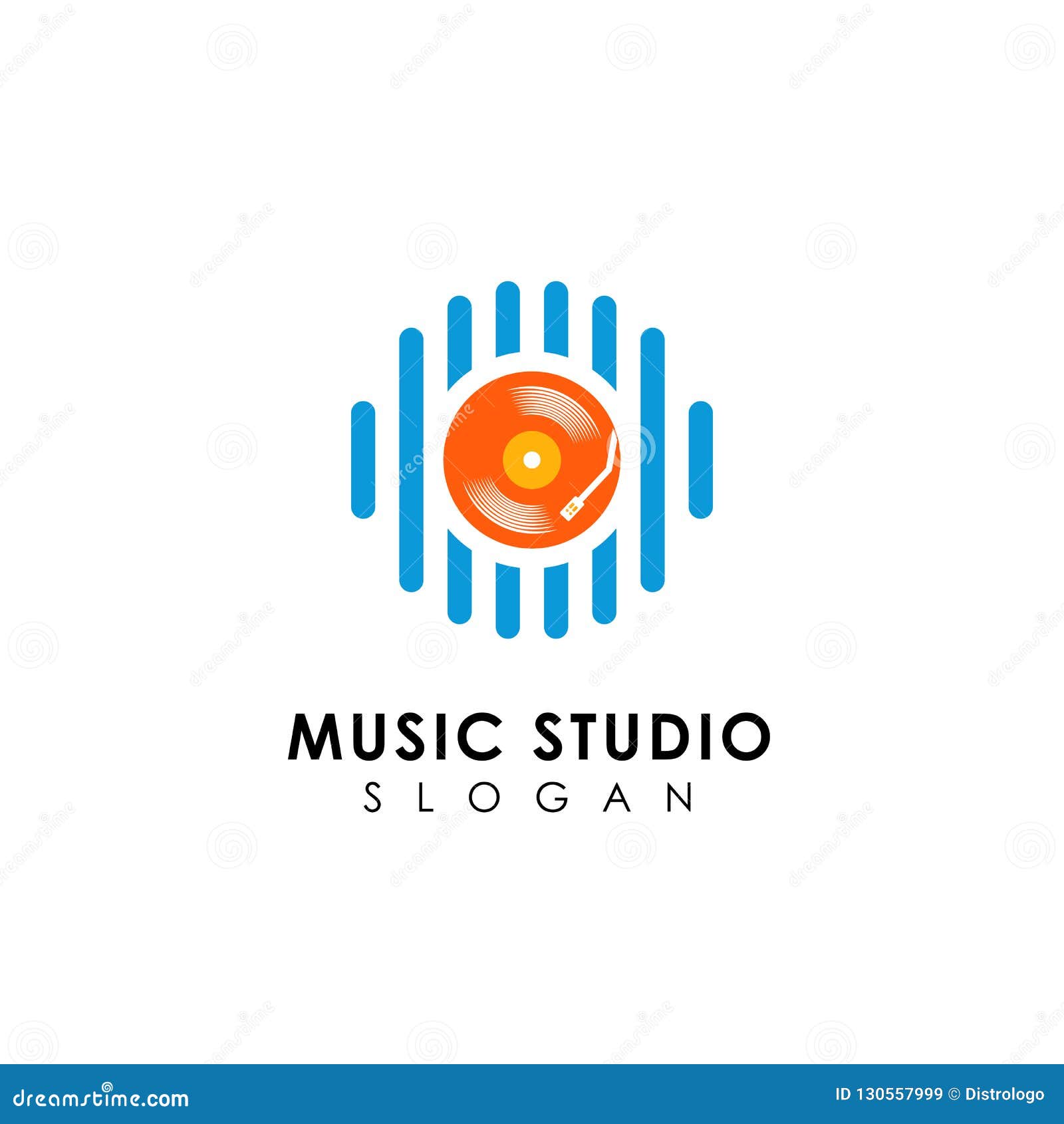Music Studio Logo Design Concept with Vinyl Disc Illustration Stock
