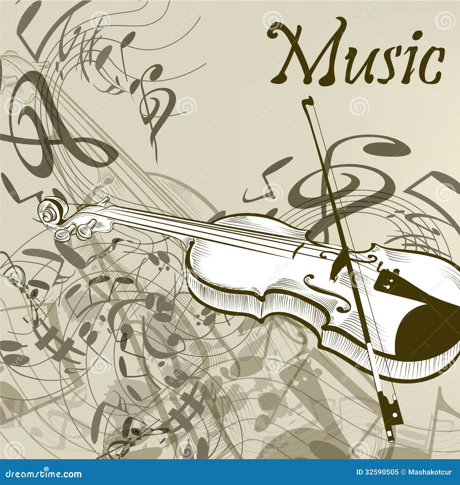 Music Vector Background With Violin And Notes In Vintage 